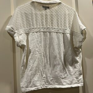 For Cynthia button down top w/lace applique sheer textured back short sleeve L